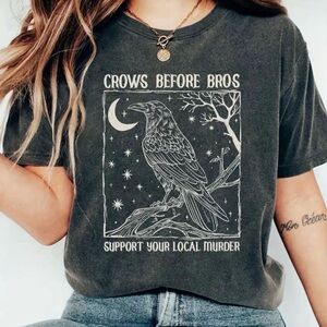 Crows Before Bros 2XL Graphic T-Shirt in Charcoal Gray Witchy Tee